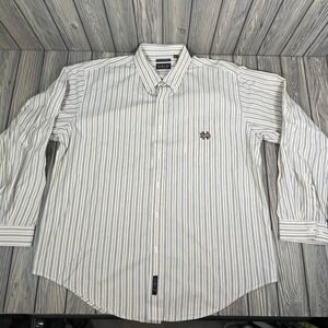 Notre Dame GOLD Button Down Shirt Mens XXL Yellow Blue Striped Logo Cotton NCAA